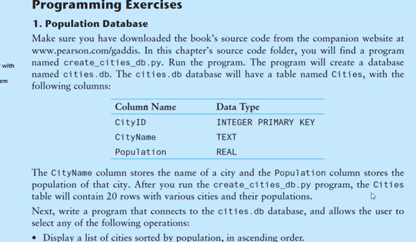 Programming exercise describing a population database project