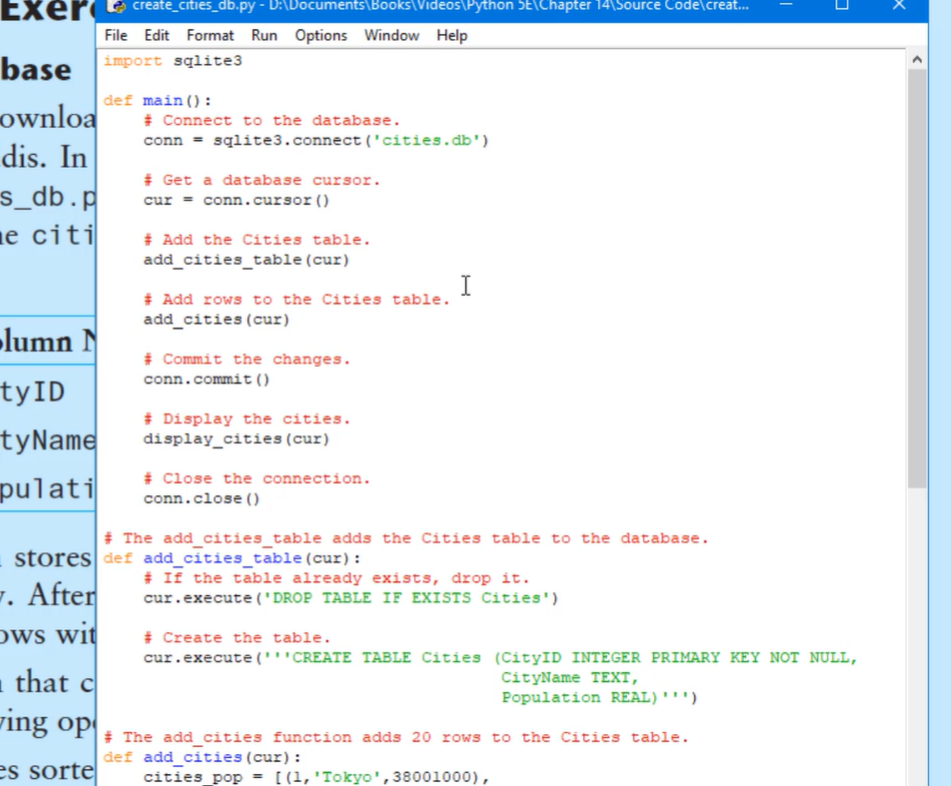Python program creating and populating a SQLite database
